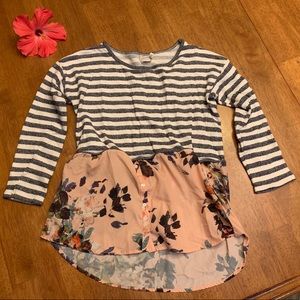 Hi-low striped/floral sweater